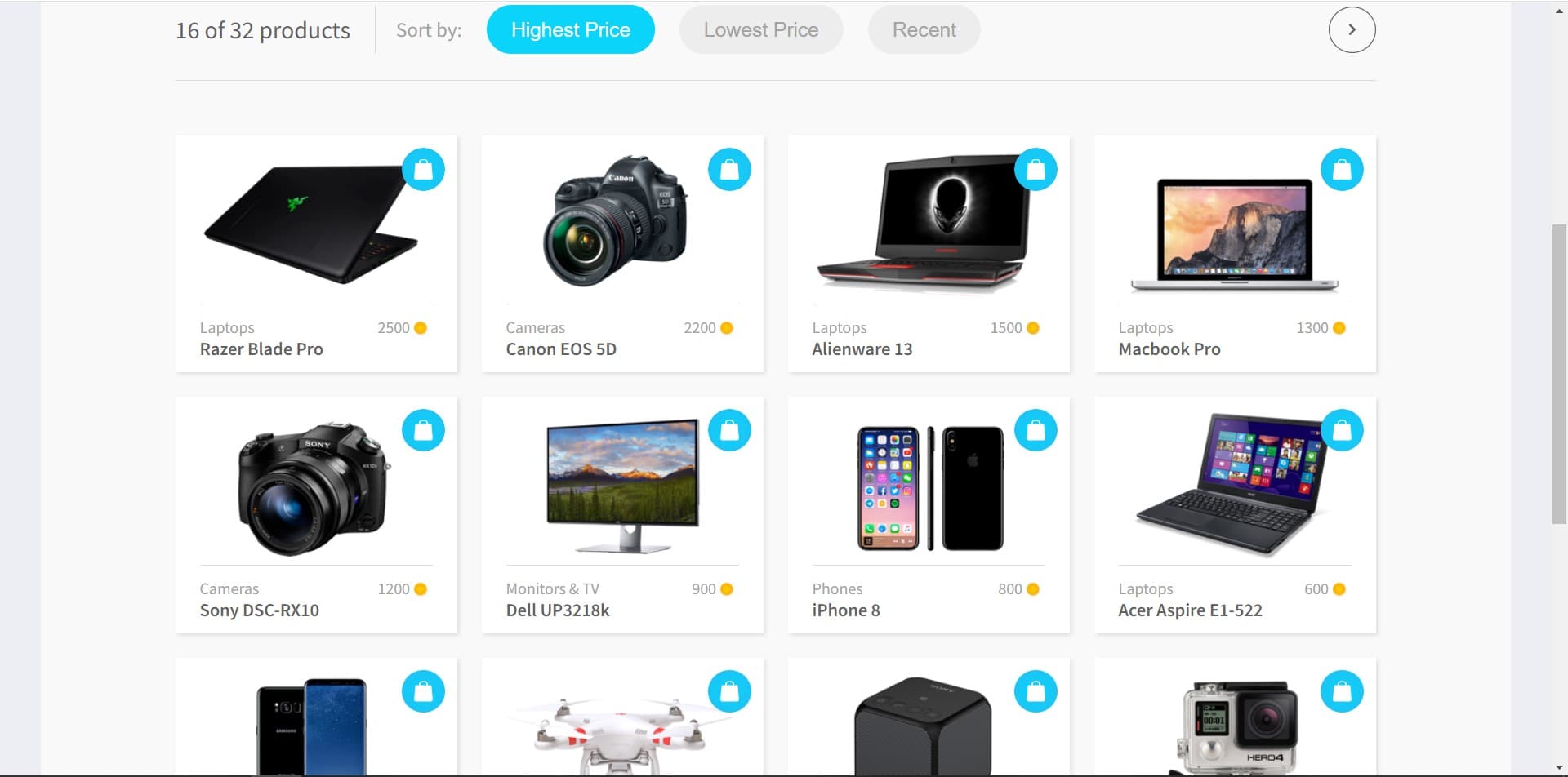 marketplace, showing list of electronic items