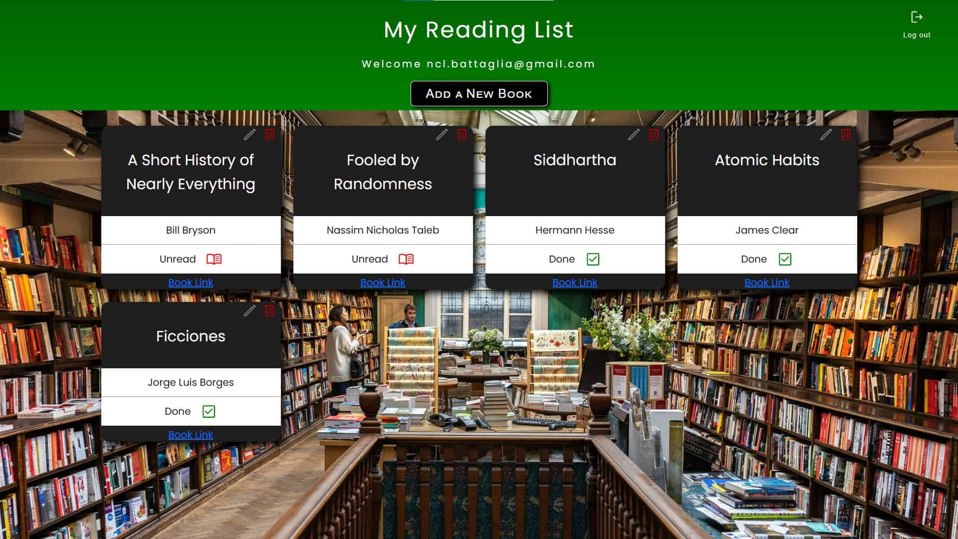 screen img of readingList project
